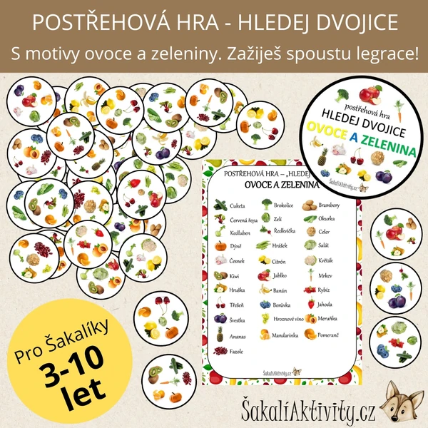 HLEDEJ DVOJICE - postřehová hra - OVOCE A ZELENINA 