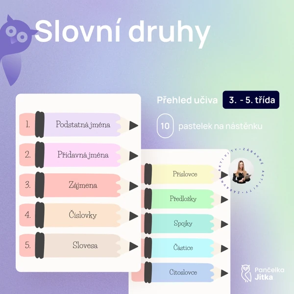 Slovní druhy - pastelky