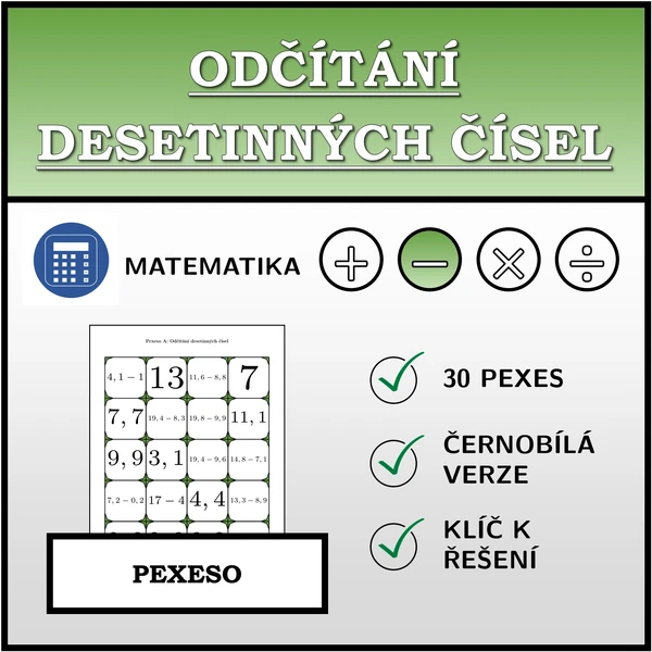 Pexeso - Odčítání desetinných čísel | matematika