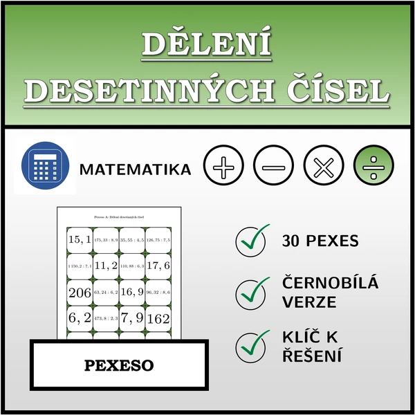 Pexeso - Dělení desetinných čísel | matematika