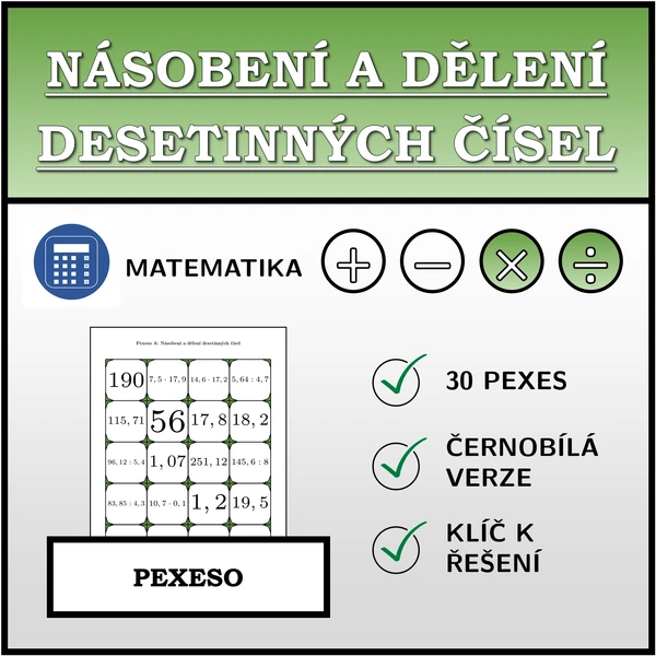Pexeso - Násobení a dělení desetinných čísel | matematika