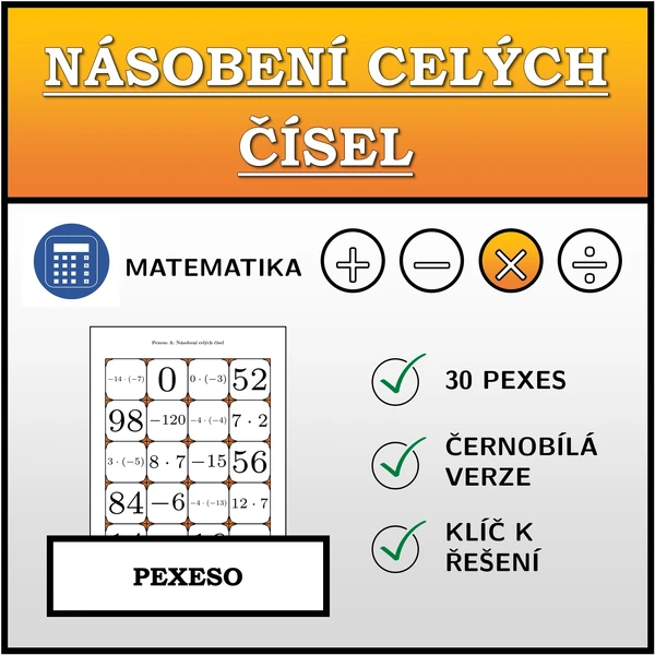 Pexeso - Násobení celých čísel | matematika