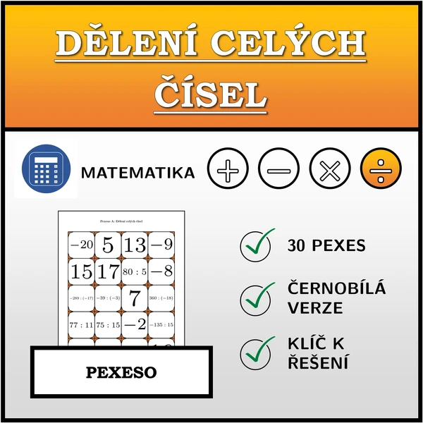 Pexeso - Dělení celých čísel | matematika