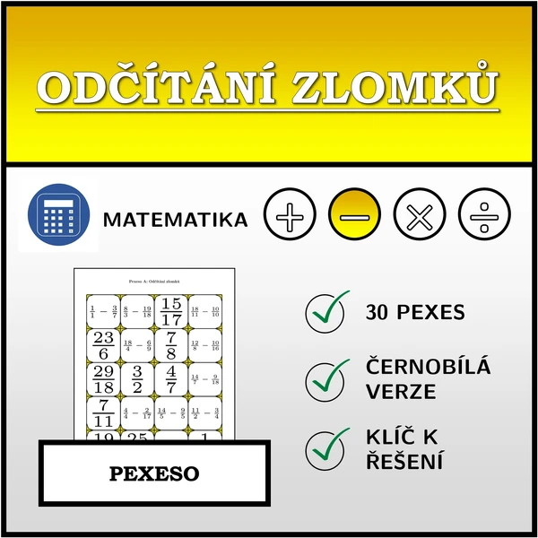 Pexeso - Odčítání zlomků | matematika