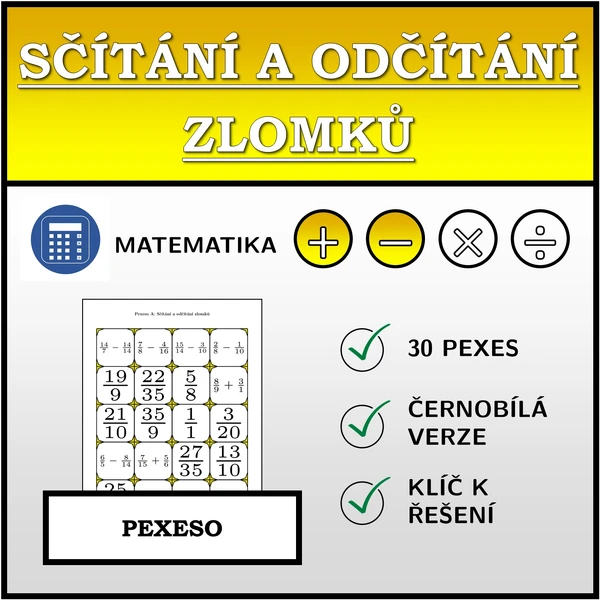 Pexeso - Sčítání a odčítání zlomků | matematika