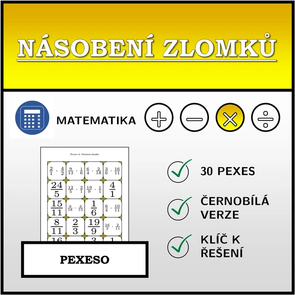 Pexeso - Násobení zlomků | matematika