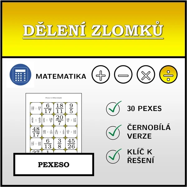 Pexeso - Dělení zlomků | matematika