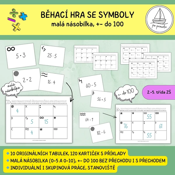Běhací hra se symboly - malá násobilka, +- do 100