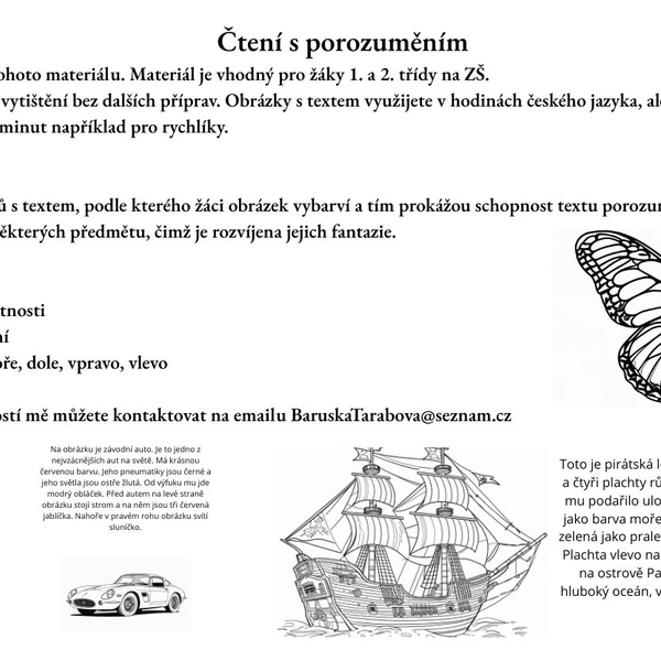 Čtení s porozuměním - vybarvování obrázků