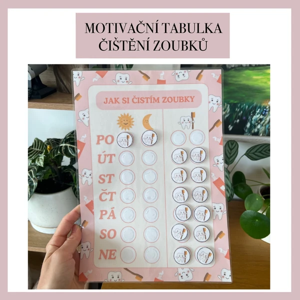 Motivační tabulka - čištění zoubků (růžová) 