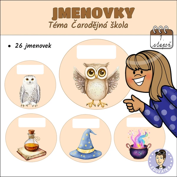 Jmenovky - Téma Čarodějná škola