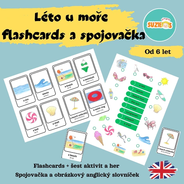Léto na pláži - summer on the beach flashcards a spojovačky