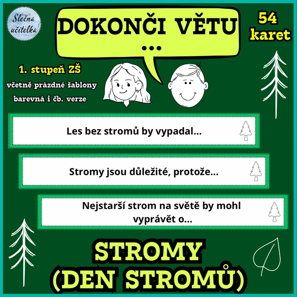 DOKONČI VĚTU - STROMY (54 komunikačních kartiček), 1. stupeň