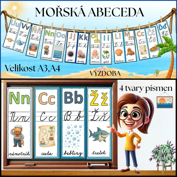 MOŘSKÁ ABECEDA - výzdoba třídy vel A3 nebo A4