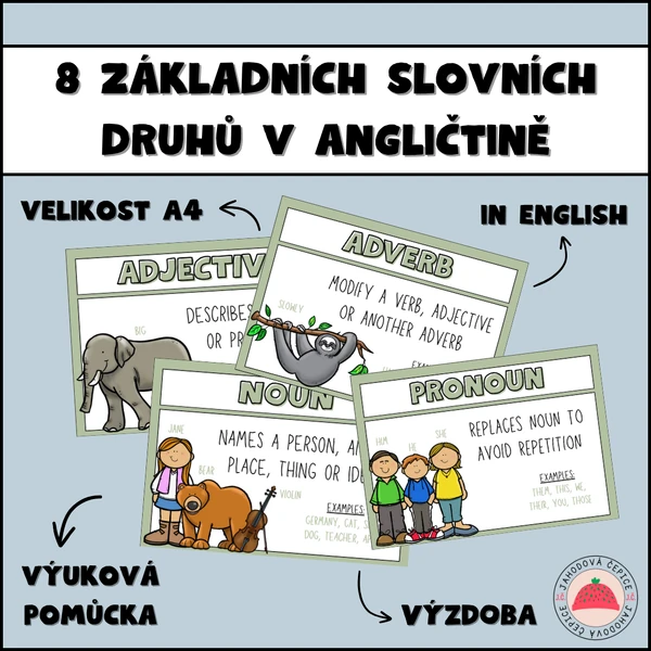 8 základních slovních druhů v angličtině