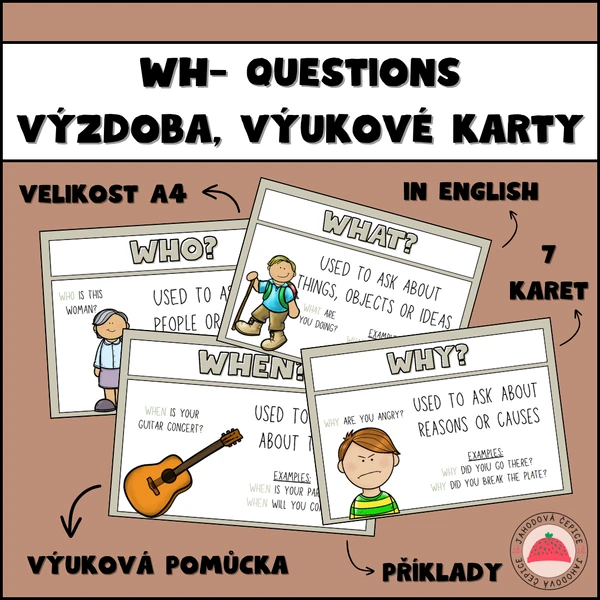 WH- questions - výzdoba, výukové karty