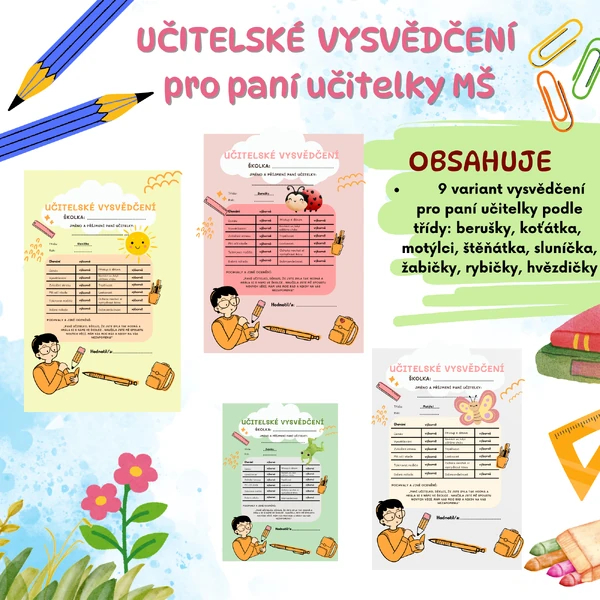 UČITELSKÉ VYSVĚDČENÍ pro paní učitelky MŠ