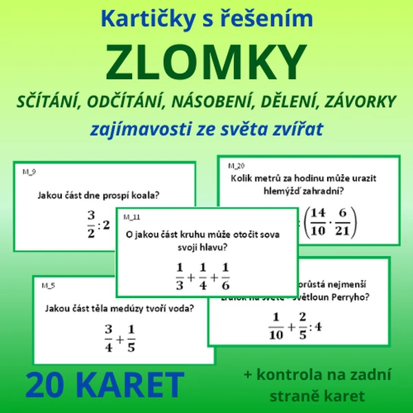 Kartičky s řešením – zajímavosti ze světa zvířat – zlomky