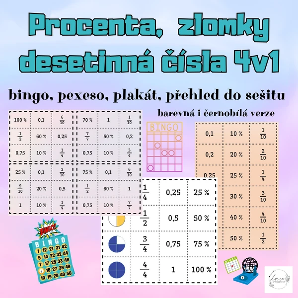 PROCENTA, ZLOMKY a DESETINNÁ ČÍSLA 4v1