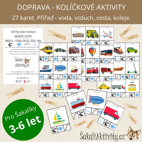  DOPRAVA - voda, vzduch, cesta, koleje - kolíčkové aktivity 