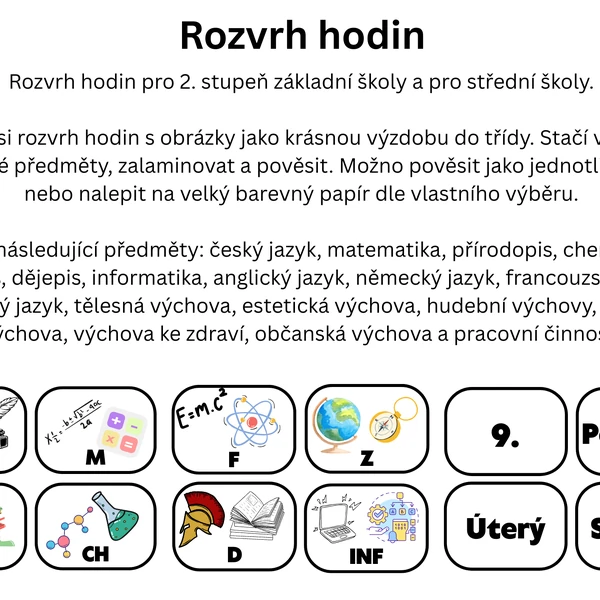 Rozvrh hodin ZŠ a SŠ