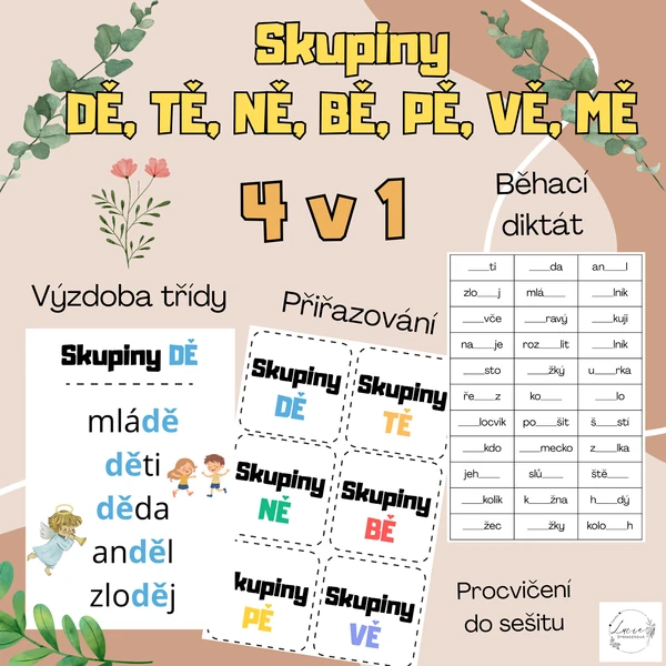 Slova s DĚ, TĚ, NĚ, BĚ, PĚ, VĚ, MĚ