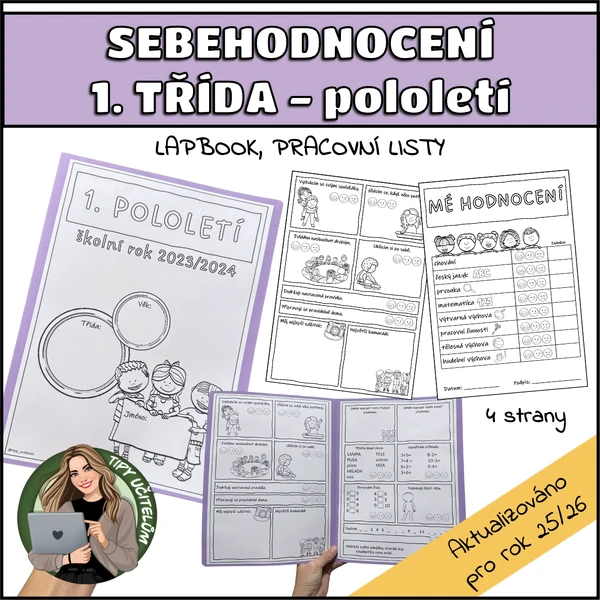 Sebehodnocení - 1. třída pololetí (pracovní listy, lapbook)