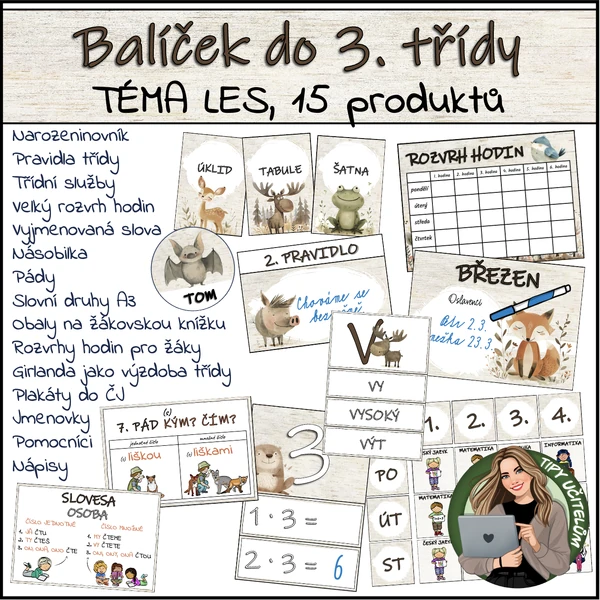 Balíček pro 3. třídu - téma LES (15 pomůcek)