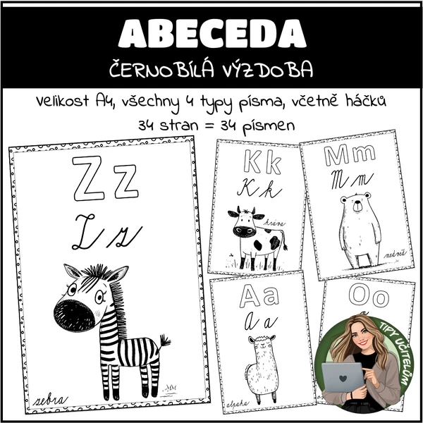 Abeceda - černobílá výzdoba
