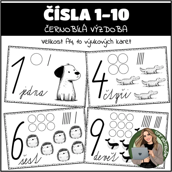 Čísla do 10 - černobílá výzdoba