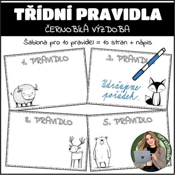 Třídní pravidla (šablona) - černobílá výzdoba