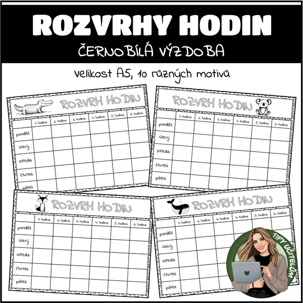 Rozvrhy hodin pro žáky - černobílá výzdoba