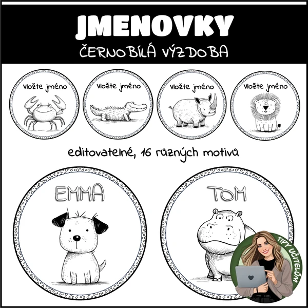 Jmenovky - černobílá výzdoba