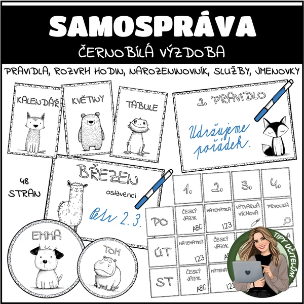 Třídní samospráva (balíček 5 produktů) - černobílá výzdoba