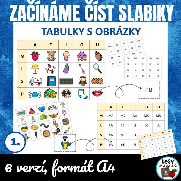 Začínáme číst slabiky - tabulky s obrázky