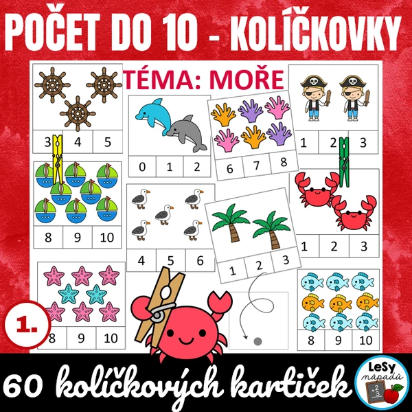 Počet do 10 - kolíčkové karty, moře