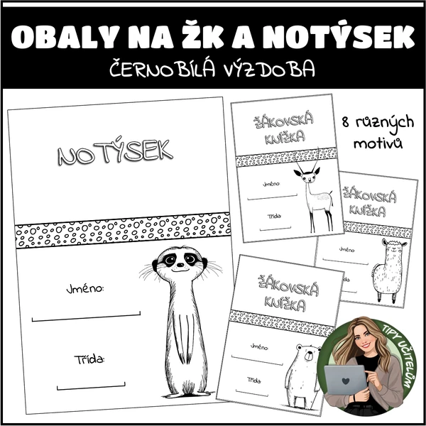 Obaly na žákovskou knížku a notýsek - černobílá výzdoba
