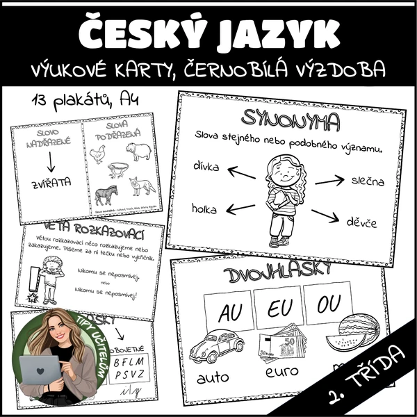 Plakáty do ČJ - 2. třída - černobílá výzdoba