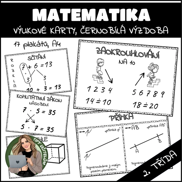 Plakáty do matematiky - 2. třída - černobílá výzdoba