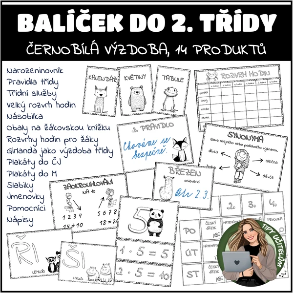 Balíček pro 2. třídu - černobílá výzdoba (14 pomůcek)