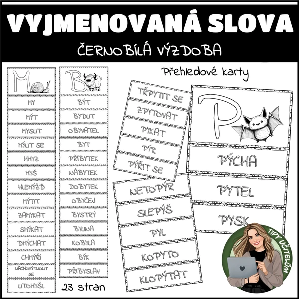 Vyjmenovaná slova - černobílá výzdoba