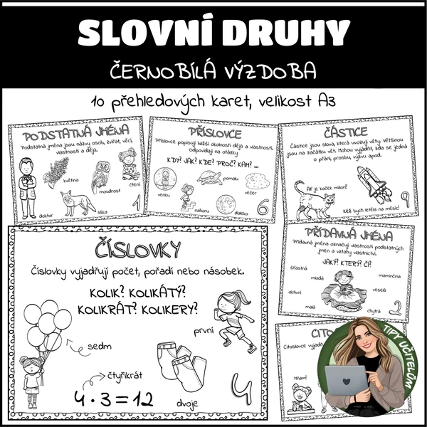 Slovní druhy - černobílá výzdoba