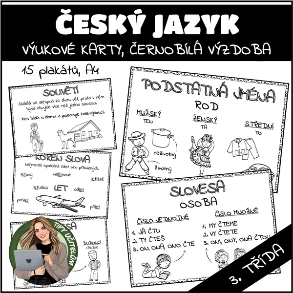 Plakáty do ČJ, 3. třída - černobílá výzdoba