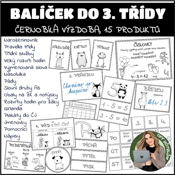 Balíček pro 3. třídu - černobílá výzdoba (15 pomůcek)