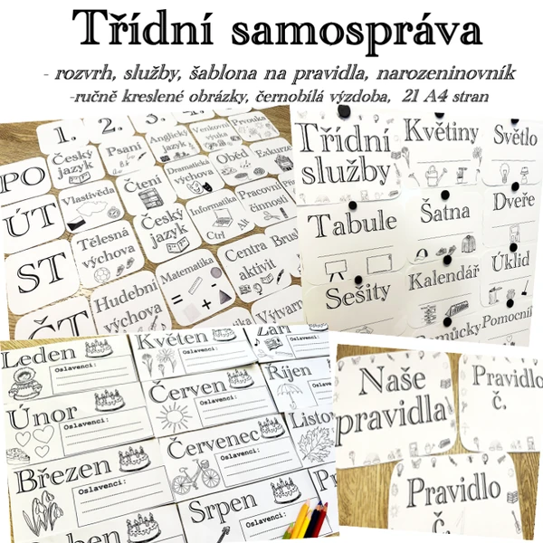 Třídní samospráva - rozvrh, narozeninovník, služby, šablona na pravidla