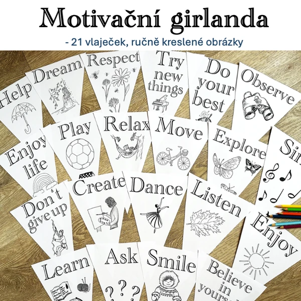 Motivační girlanda černobílá - ANGLIČTINA