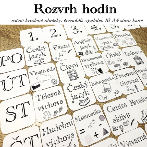 Rozvrh hodin - černobílá výzdoba