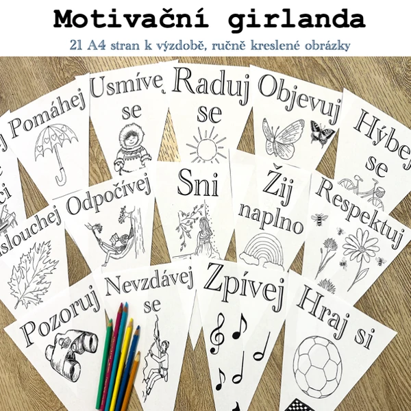 Motivační girlanda - černobílá