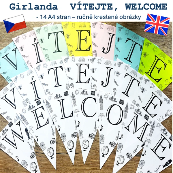 Girlanda černobílá - VÍTEJTE, WELCOME