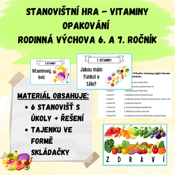 Stanovištní hra - Opakování tématu VITAMÍNY